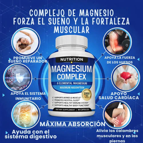 MAGNESIO COMPLEX - Suplemento 8 en 1 | 90 Cápsulas OFERTA 2X1 ✅